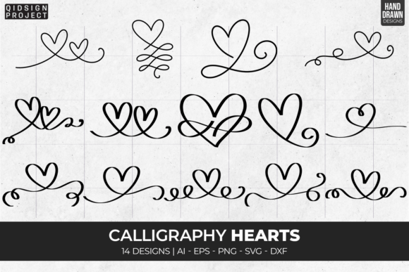 14 Calligraphy Hearts: Hand-Drawn Charm for Digital Creators
