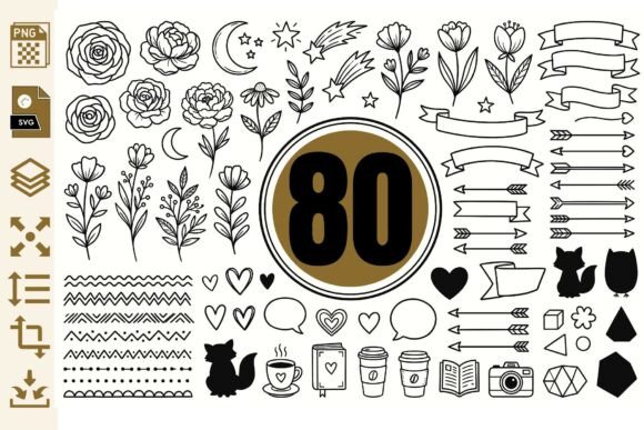 80 Hand Drawn Doodle Clipart for Creative Projects