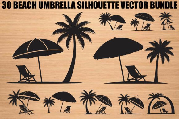 Beach Umbrella Silhouette Bundle: 30 Tropical Vectors