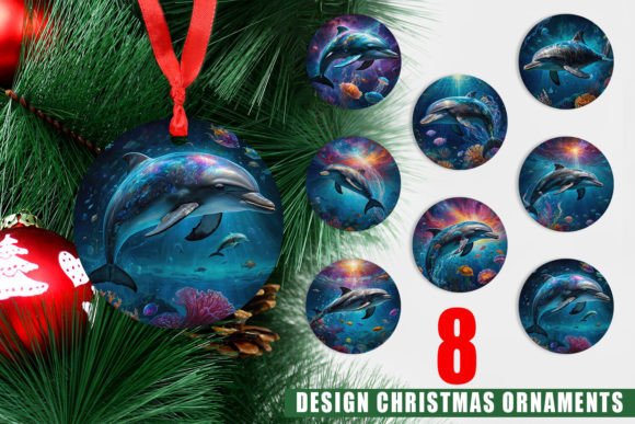 Dive into Festive Design: Ornament Underwater Dolphin PNGs
