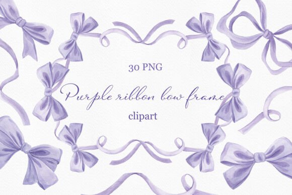 Elegant Purple Watercolor Bows & Frames Clipart for Designers