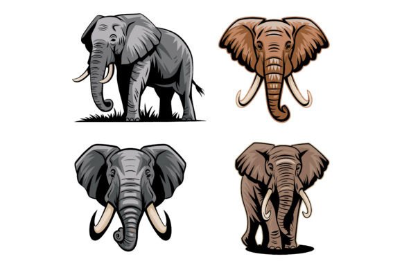 Elephant Silhouette Vector Bundle: Versatile Design Assets