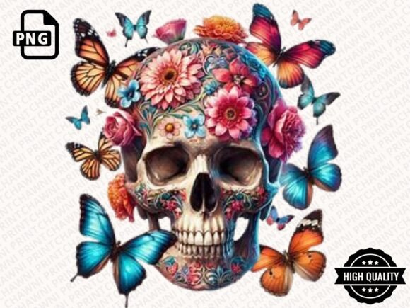 Floral Skull & Butterflies Clipart PNG: A Designer's Asset
