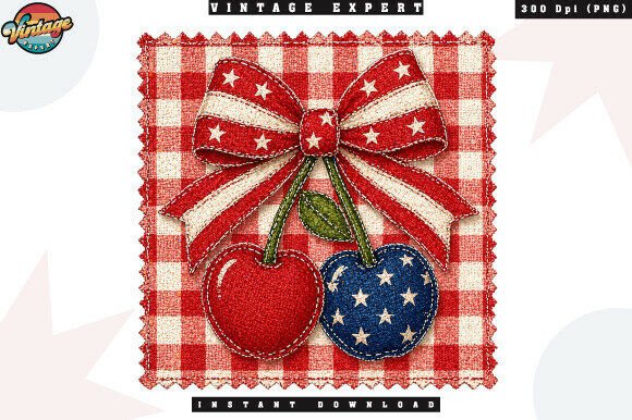 Integrating Patriotic Cherry Bow Patchwork PNG