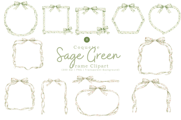 Sage Green Coquette Frame Clipart PNG: A Design Asset for Romantic Aesthetics