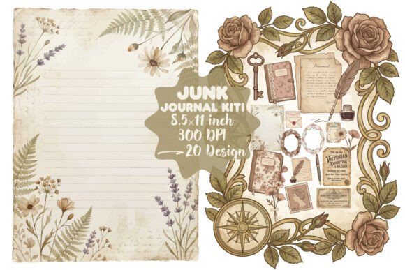 Victorian Floral Junk Journal Kit +20: Timeless Design Assets