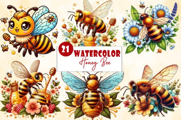 Watercolor Cute Honey Bee Clipart Bundle: A Sweet Design Asset