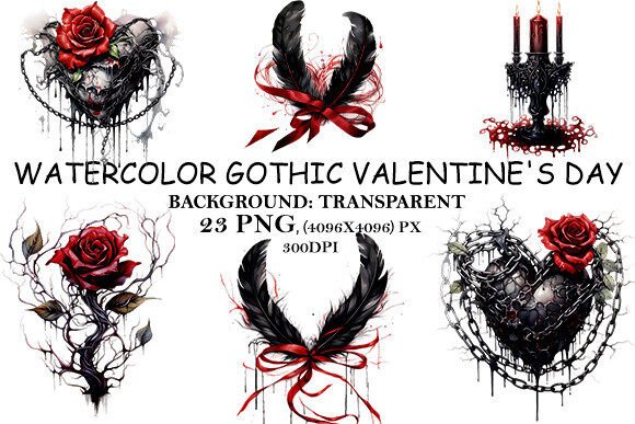 Watercolor Gothic Valentine's Day: An Edgy Romance for Modern Design